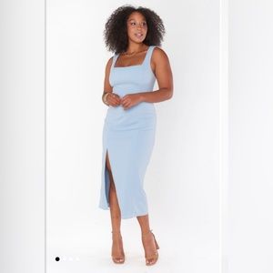 Show Me Your Mu Mu Eden Midi Dress in steel blue stretch